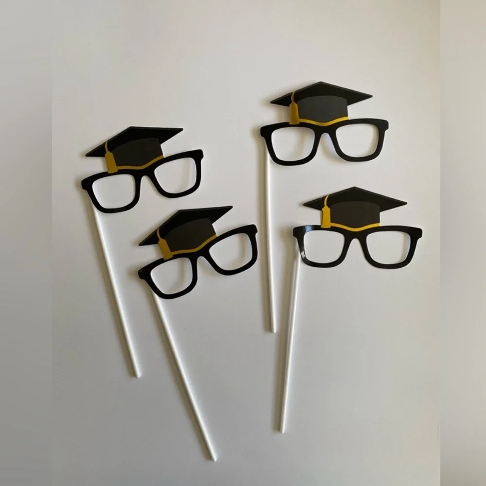 Graduation Cupcake Cake Toppers Decorations Thank You Notes Black Gold NWT OS